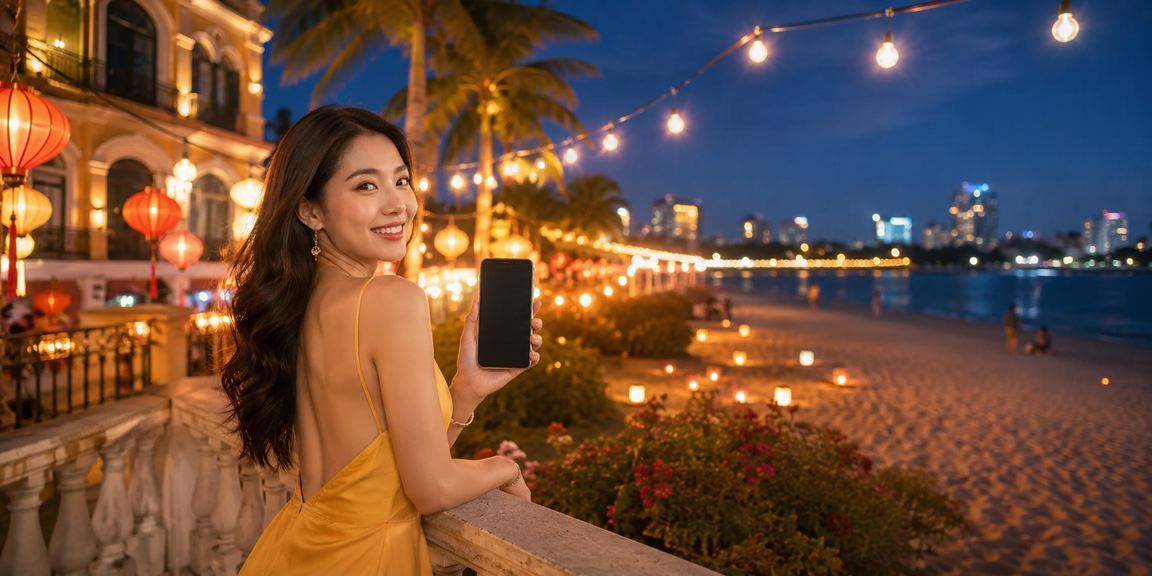 Không gian baccarat tại Hồ Chí Minh với đèn lồng và bối cảnh giải trí đêm